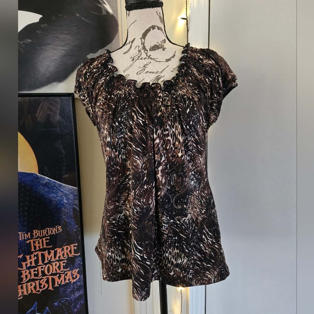 Brown Paisley Leopard Print Blouse